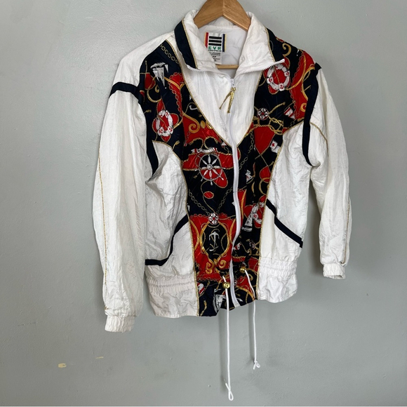 Vintage Track Poker Elastic Waist Lightweight Full Zip Jacket Coat White Medium - Picture 4 of 10